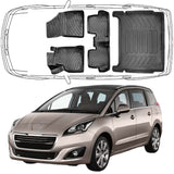 3D Auto Fußmatten & Kofferraumwanne Set Kompatibel mit Peugeot 5008 1.Gen 2009-2017