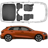 3D Auto Fußmatten & Kofferraumwanne Set Kompatibel mit Audi A3 8Y TFSI-e Plug-in-Hybrid ab 2020