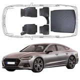 3D Auto Fußmatten & Kofferraumwanne Set Kompatibel mit Audi A7 C8 2018-2025 Typ 4K