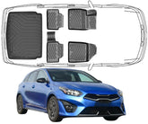 3D Fußmatten & Untere Kofferraumwanne Auto Set Kompatibel mit Kia Ceed HB Neu Logo ab 2022