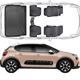 3D Fußmatten & Kofferraumwanne Auto Set Kompatibel mit Citroën C3 3.Gen 2017 - 2024