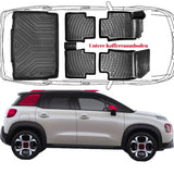 3D Fußmatten & Untere Kofferraumwanne Auto Set Kompatibel mit C3 Aircross 1.Gen 2017-2024 Verschiebbare Rücksitze