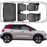 3D Fußmatten & Untere Kofferraumwanne Auto Set Kompatibel mit C3 Aircross 1.Gen 2017-2024 Verschiebbare Rücksitze