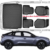 3D Auto Fußmatten & Obere Kofferraumwanne Set Kompatibel mit CITROËN C4 3.Gen Benzin / Dizel ab 2020