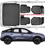 3D Auto Fußmatten & Obere Kofferraumwanne Set Kompatibel mit CITROËN C4 3.Gen Benzin / Dizel ab 2020