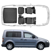Set Autofußmatten und Kofferraummatte kompatibel mit VW Caddy 2K 2003-2010 Auto Allwetter Gummimatten und Kofferraumwanne