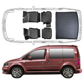 Set Autofußmatten und Kofferraummatte kompatibel mit VW Caddy IV 2011-2020 Auto Allwetter Gummimatten und Kofferraumwanne