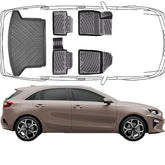 3D Fußmatten & Kofferraumwanne Auto Set Kompatibel mit Kia Ceed 3.Gen 2018-2021