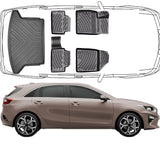 3D Fußmatten & Kofferraumwanne Auto Set Kompatibel mit Kia Ceed 3.Gen 2018-2021