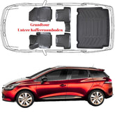 3D Auto Fußmatten & Untere Kofferraumwanne Set Kompatibel mit Renault Clio IV Grandtour 2012-2020