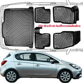 Fußmatten & Kofferraumwanne Set Kompatibel mit Opel Corsa E 2014-2019 Feste Kofferraumboden