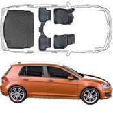 3D Fußmatten & Untere Kofferraumwanne Auto Set Kompatibel mit VW Golf 7 2012-2020