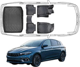 3D Fußmatten & HB Modell mit Ersatzrad Kofferraumwanne Auto Set Kompatibel mit Fiat Tipo ab 2015 HB Modell mit Ersatzrad