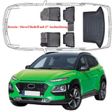 3D Auto Fußmatten & Kofferraumwanne Set Kompatibel mit Hyundai Kona 1.Gen 2017-2023 Model mit 2 Ausbuchtung