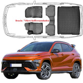 3D Auto Fußmatten & Obere Kofferraumwanne Set Kompatibel mit Hyundai Kona 2.Gen Benzin ab 2023