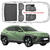 3D Auto Fußmatten & Untere Kofferraumwanne Set Kompatibel mit Hyundai Kona 2.Gen Hybrid ab 2023