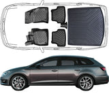 3D Fußmatten & Kofferraumwanne Auto Set Kompatibel mit Seat Leon III Kombi ST 2013–2020