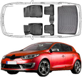 3D Auto Fußmatten & Kofferraumwanne Set Kompatibel mit Renault Megane III 2008-2016 HB