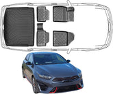 3D Fußmatten & Obere Kofferraumwanne Auto Set Kompatibel mit Kia Ceed 3.Gen neuem Kia Logo ab 2022