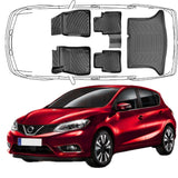3D Auto Fußmatten & Kofferraumwanne Set Kompatibel mit Nissan Pulsar 2014-2018