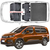 3D Auto Fußmatten & Kofferraumwanne Set Kompatibel mit Peugeot Rifter seit 2018 *Ohne Metal Trennwand