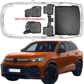 3D Auto Fußmatten & Obere Kofferraumwanne Set Kompatibel mit VW Tiguan III ab 2024