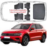 3D Auto Fußmatten & Untere Kofferraumwanne Set Kompatibel mit VW Tiguan II 2016-2023 *Ohne Ersatzrad Model