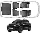3D Fußmatten & Untere Kofferraumwanne Auto Set Kompatibel mit C3 Aircross 1.Gen 2017-2024 Feste Rücksitze