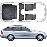 3D Fußmatten & Kofferraumwanne Auto Set Kompatibel mit Mercedes C Klasse S203 W203 T-Modell