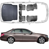 3D Fußmatten & Kofferraumwanne Auto Set Kompatibel mit MERCEDES C Klasse W204 Limousune 2007 - 2014 Umklappbare Rücksitze