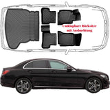 3D Fußmatten & Kofferraumwanne Auto Set Kompatibel mit Mercedes C Klasse W205 Limousune 2014 - 2022 Umklappbare Rücksitze mit rechtem Ausbuchtung