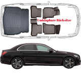 Fuß & Kofferraumwanne Auto Set Kompatibel mit MERCEDES C Klasse W205 Limousune 2014 - 2022 Umklappbare Rücksitze