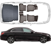 Fuß & Kofferraumwanne Auto Set Kompatibel mit MERCEDES C Klasse W205 Limousune 2014 - 2022 Umklappbare Rücksitze