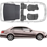Set Autofußmatten und Kofferraummatte kompatibel mit Mercedes E Klasse W212 2009-2016 Limousine Umklappbare Rücksitze