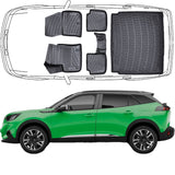 3D Fußmatten & Untere Kofferraumwanne Auto Set Kompatibel mit Peugeot e-2008 ab 2020 Kofferraumwanne