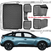 3D Auto Fußmatten & Obere Kofferraumwanne Set Kompatibel mit Citroen ë-C4 ab 2020