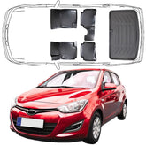 3D Auto Fußmatten & Kofferraumwanne Set Kompatibel mit Hyundai i20 1.Gen Typ PB 2008-2014
