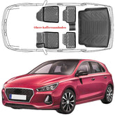 3D Auto Fußmatten & Obere Kofferraumwanne Set Kompatibel mit Hyundai i30 3.Gen Typ PD HB / Schrägheck ab 2017