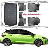 3D Auto Fußmatten & Kofferraumwanne Set Kompatibel mit Hyundai i20 3.Gen BC3 ab 2020 Obere Kofferraumboden