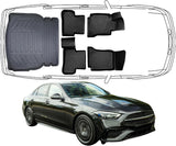 Fuß & Kofferraumwanne Auto Set Kompatibel mit MERCEDES C Klasse W205 Limousune 2014 - 2022 Umklappbare Rücksitze