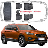 3D Auto Fußmatten & Kofferraumwanne Set Kompatibel mit Seat Tarraco 2018-2024 Sitzordnung für 7 Personen