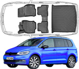 3D Fußmatten & Kofferraumwanne Auto Set Kompatibel mit VW Touran 2.Gen 2015 - 2023