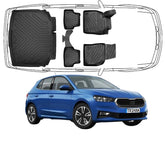 3D Fußmatten & Fester Kofferraumboden Kofferraumwanne Auto Set Kompatibel mit Skoda Fabia 4.Gen ab 2021