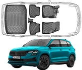 Set Autofußmatten und Kofferraummatte kompatibel mit Skoda KAROQ ab 2017 Auto Allwetter Gummimatten und Kofferraumwanne