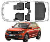 3D Fußmatten & Untere Kofferraumwanne Auto Set Kompatibel mit VW T-Cross 2018 - 2024