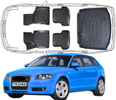 Fuß& Kofferraummatte Set Kompatibel mit Audi A3 8P Sportback 2003-2013