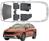 3D Fußmatten & Untere Kofferraumwanne Auto Set Kompatibel mit Fiat Tipo Kombi (Typ 356) 2015 - 2023