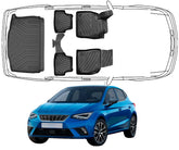 3D Fußmatten & Untere Kofferraumwanne Auto Set Kompatibel mit Seat Ibiza V Facelift ab 2022