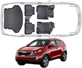 3D Fußmatten & Kofferraumwanne Auto Set Kompatibel mit Kia Sportage 3.Gen Typ SL 2010–2015