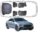 3D Fußmatten & Kofferraumwanne Auto Set Kompatibel mit Mercedes-Benz CLS C257 2018 - 2023